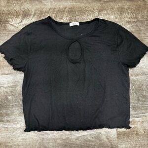 Ardene Black Ribbed Short Sleeve Shirt Size Large